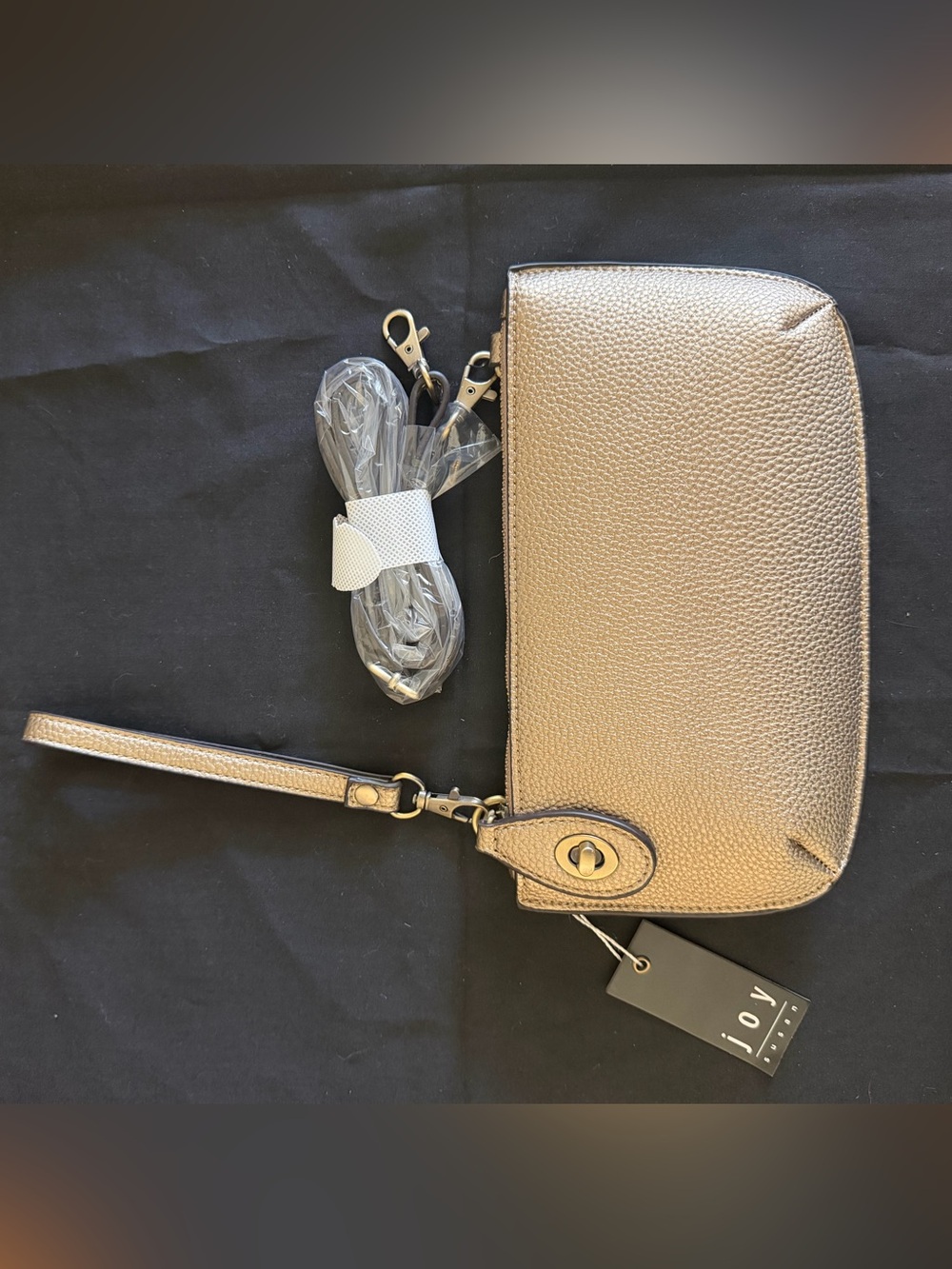 Joy Susan Metallic Gold Wristlet Crossbody Bag with long strap - new with tags